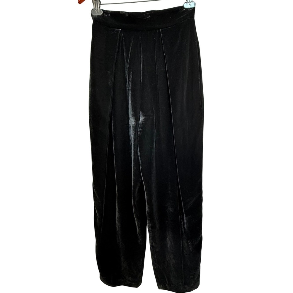 Ann Taylor Vintage Black Velvet Wide Leg Pants High Rise Silk Blend Size 8